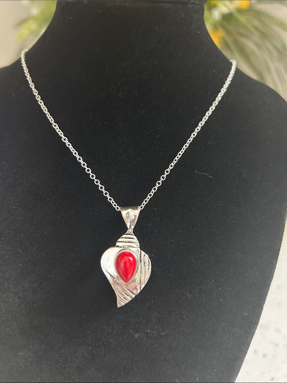 Sterling Silver Coral Gemstone Pendant Necklace